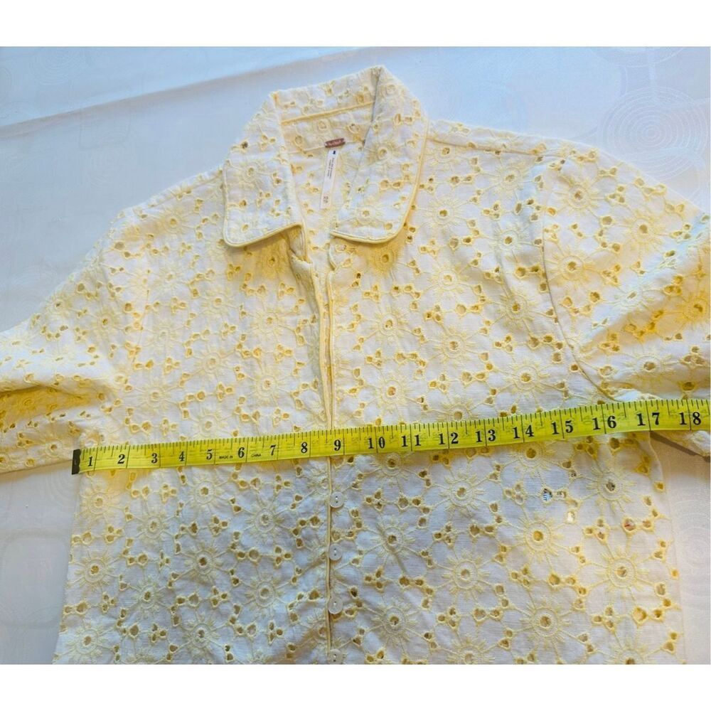 Free people Women’s long sleeved button up yellow cotton cropped tops Sz XS, NWT - Picture 8 of 14